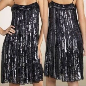 Vtg 80s Silk Sequin‎ Dress Sz 8 Black Silver Sleeveless Knee Shift Cocktail Glam